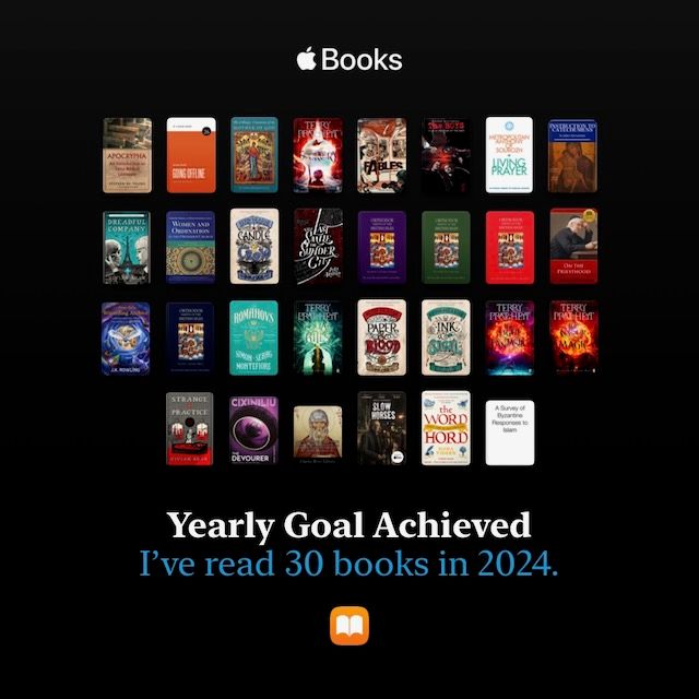 30 thumbnail images of book covers with text below saying I've read 30 books in 2024