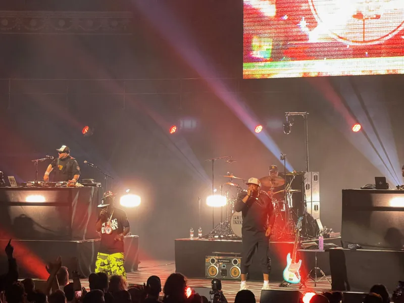 Chuck D and Flava Flav on stage