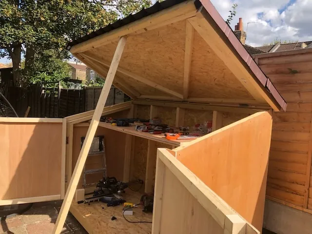 The completed workbench with the front panels closed.